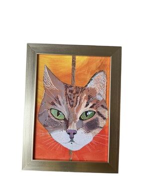 Framed Orange Tabby Cat Art Print - Green-Eyed Cat Portrait